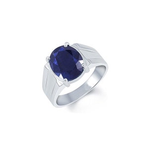 Natural Certified Blue Sapphire/ Neelam Rashi Ratan Astrological Purpose Ring In 92.5 Sterling Silver For Men And Women by Abhay Gems