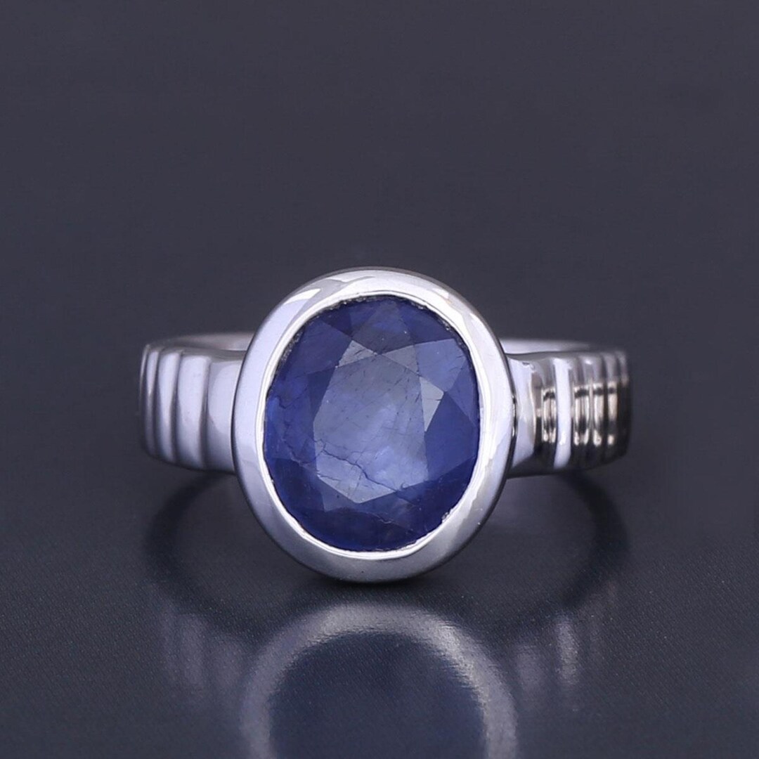 Certified Blue Sapphire Ring: 925 Sterling Silver Astrological Rashi ...