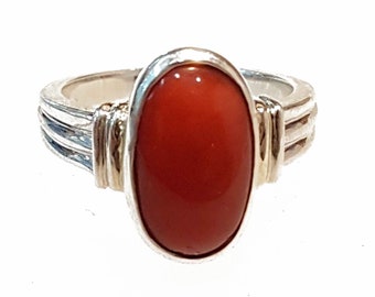 Certified Red Coral Ring: 925 Sterling Silver Unisex Jewelry