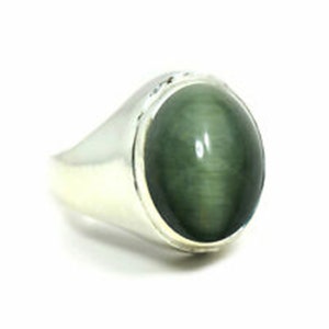 Natural Certified Cat's Eye/Lehsunia4.00-11.00Carat Rashi Ratan Astrological Purpose Ring In 92.5 Sterling Silver For Unisex By ABHAY GEMS