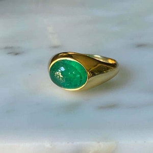 Natural Certified Cabochon Emerald/Panna4.00-11.00Sterling Silver 92.5 18k Gold Vermeil Astrology Ring,Emerald Ring For Unisex By ABHAY GEMS