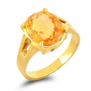 Gelber Saphir, natürlich zertifizierter 4.00-11.00 Ct gelber Saphir-Astrologie-Ring, Pukhraj-Ring aus Kupfer (Punchdhatu) für Unisex von ABHAY GEMS