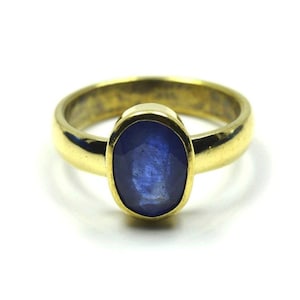 Natural Certified Blue Sapphire/Neelam Panchdhatu Copper Rashi Ratan 4.00-11.00 Ct. Astrological Purpose Ring For Unisex By ABHAY GEMS