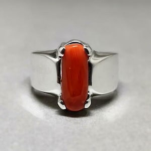 Certified Red Coral Ring: 925 Sterling Silver Unisex Gemstone