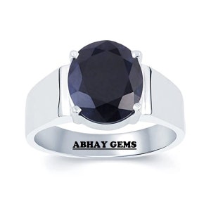 Natural Certified Blue Sapphire/Neelam 92.5 Sterling Silver Rashi Ratan Astrological Purpose Ring For Men & Women By ABHAY GEMS