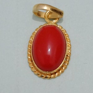 Coral Pendant,Certified Coral/MoongaPendant In Panchdhatu 18k Gold Micron(Cooper),Coral  Pendant For Unisex, Red Coral Pendant By ABHAY GEMS