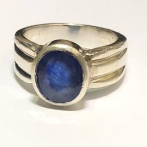 Natural Certified Blue Sapphire/ Neelam Rashi Ratan Astrological Purpose Ring In 92.5 Sterling Silver For Men And Women by ABHAY GEMS