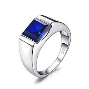 Natural Certified Blue Sapphire/Neelam Square Shape Gemstone Astrology Ring In Silver 92.5 Rashi Ratan Ring For Men&Women By ABHAY GEMS