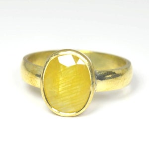 Yellow Sapphire ,Natural Certified 4.00-11.00 Ct Yellow Sapphire Astrology Ring,Pukhraj Ring In Copper (Punchdhatu) For Unisex By ABHAY GEMS