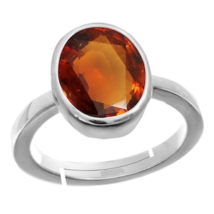 Natural Certified Hessonite Garnet/Gomed4.00 - 11.00 Ct. Gemstone Unisex Ring in 92.5 Sterling Silver ,Birthstone jewelry Ring By ABHAY GEMS