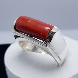 Certified Red Coral Ring: 925 Sterling Silver Unisex Gemstone Jewelry