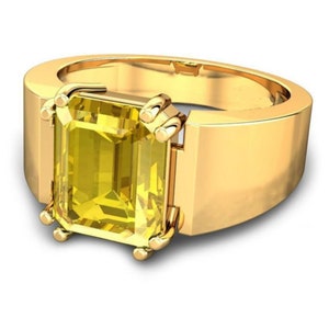 Gelber Saphir, natürlich zertifizierter Smaragdschliff 4.00-11.00Ct gelber Saphir-Astrologie-Ring, Pukhraj-Ring in Punchdhatu für Unisex ByABHAY GEMS