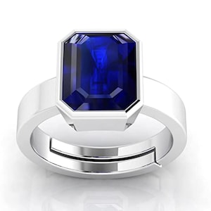 Natural Certified Blue Sapphire/Neelam Square Shape Gemstone Astrology Ring In Silver 92.5 , Astrology Ring For Men And Women By ABHAY GEMS