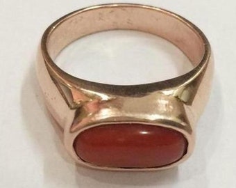 Certified Red Coral Gemstone Ring: Copper Panchadhatu Unisex Jewelry