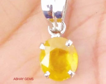 Certified Yellow Sapphire Pendant: 925 Silver Rashi Ratan Astrological Jewelry