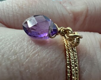 Amethyst Marquee Charm Ring 14K Sparkly Gold Filled Triple Band Ring for Women