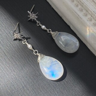 Orecchini A Cerchio Con Pietra Di Luna Rosa In Argento Sterling 925 - Goccia Pendente, Idea Regalo Per Mamma E Moglie