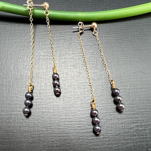 Pearl Front Back Earrings, Black Freshwater Pearl Chain Drop Earrings, Gold Ear Jacket Earrings, Double Sided Earrings,Best Gift for Her