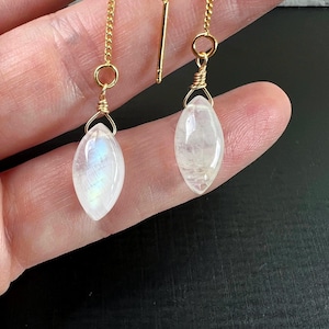 Rainbow Moonstone Threader Earrings 14K Gold Filled  Moonstone Thread Earrings Something Blue Bridal Jewelry Gift For Women