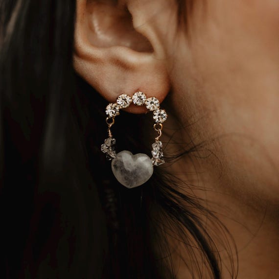 Orecchini A Cuore Boho Con Cristalli E Strass – Stile Vintage In Oro – Gioielli Fashion Per Donne E Ragazze