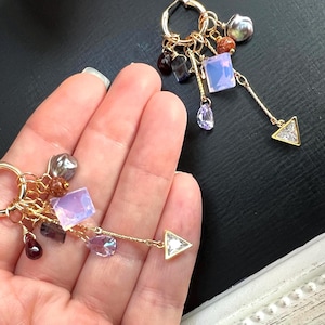 Violet Moon Quartz Earrings,Stackable  Mixed Charm Earrings, Gold Huggie Hoops, Keshi Pearl Detachable Earrings Set,Graduation Day Gift