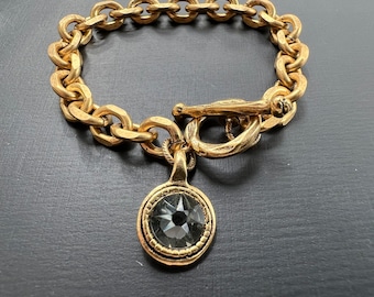 Chunky Bronze Chain Bracelet with Silver Swarovski Charm