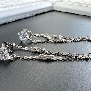 Silver Diamond Front Back Earrings for Women, Double Chain Drop Earrings, Cz Ear Jackets, Double Sided Earrings,Best Gift for Her