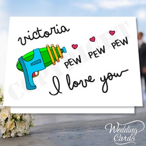 Pew Pew Pew Cartão de aniversário fofo Namorado Namorada Marido Esposa Filho Filha Eu te amo Bobo para Ele Seu Neto Neta Envelope