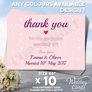 10 x Grazie per lo splendido regalo di nozze / per aver fatto parte del giorno del nostro matrimonio / per aver condiviso con noi il nostro giorno speciale Biglietti personalizzati speciali A6