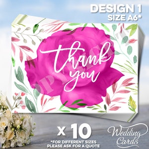 Set of 10 x Roses Curved Lines Flowers Watercolour Floral Design Thank you cards Envelopes Anniversary Engagement Wedding Birthday Party A6