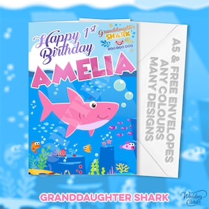 Cartão personalizado de aniversário de bebê tubarão neta neto irmã sobrinho papai filha filho tia sobrinha mãe avó esposa vovô cartão amigável A5