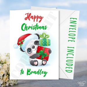 Personalizzato Buon Natale Panda Orso Papà Mamma Babbo Natale Divertente Scherzo Regalo Famiglia Regalo Animale Sorpresa Saluto Festa Biglietto