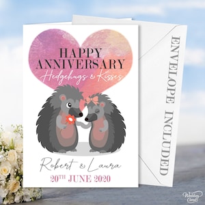 Carte personnalisée joyeux anniversaire hérissons amour hérissons mari femme couple petit ami petite amie anniversaire mignon coeur bisous fleur