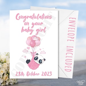 Carte personnalisée Félicitations pour votre bébé garçon fille panda pandas mari femme couple livraison mignonne sexe révéler fête anniversaire carte spéciale