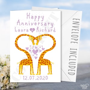 Personalised Happy Anniversary / Birthday Love Giraffe Giraffes Husband Wife Boyfriend Girlfriend Engagement Grandson Granddaughter Card