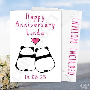Cartão personalizado de feliz aniversário, amor, panda, pandas, fofo, pandaversary, marido, esposa, casal, namorado, namorada, mãe, mãe, pai