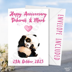 Tarjeta de feliz aniversario personalizada con texto en inglés "Love Panda", "Papás panda", "Esposo, esposa, novia, novio, pareja", "Padres dulces y tiernos", "Gran tarjeta linda"