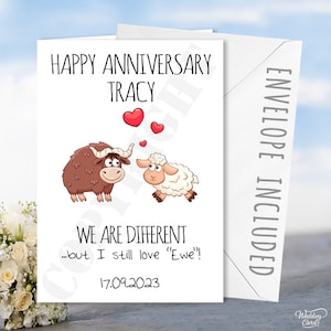 Personalizzato Buon Anniversario Pecora Amore Pecore Tori Compleanno Marito Moglie Fidanzato Fidanzata Coppia Gay Lesbica Transgender LGBT Card