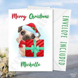Personalisierte Frohe Weihnachten Weihnachten Mops Mops Hund Familien Geschenk Bruder Schwester Kind Geschenk Kind Papa Mama Mama Weihnachtsmann Lustig Festlich Nette Karte