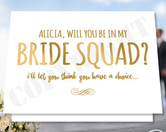 Will you be part of my BRIDE SQUAD Personalised Inviation Invite Hen Party Hens Bachelorette Wedding Night Out Engagement Foldable Card