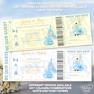 Invitación de boda personalizada Diseño temático Castillo mágico Invitación RSVP perforada Reserva la fecha Boleto Tarjeta de agradecimiento Dinero Deseo Pase de vuelo