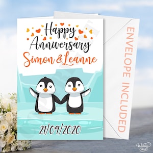 Cartão personalizado de feliz aniversário pinguins pai mãe ouro rubi algodão cobre diamante prata pais avô marido esposa namorado namorada