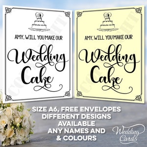 DRLE personnalisé N'importe quel nom, texte et couleur Ferez-vous notre gâteau de mariage ? Différents modèles disponibles Taille A6