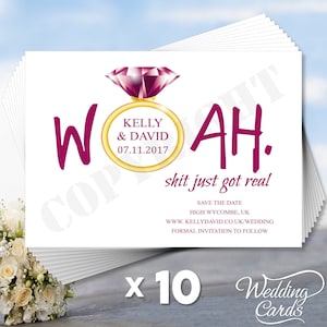 10 x personalisierbare Shit Just Got Real Hochzeitseinladungen Einladungen Empfang Zeremonie Cocktail Verlobung Tag Abendkarten Save the Dates A6