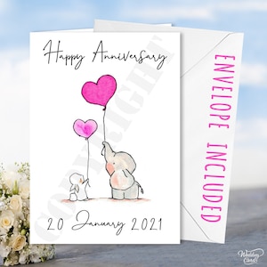 Gepersonaliseerde gelukkige verjaardag olifant en konijn echtgenoot vriendin vriend vrouw verloofde paar grootouders ballon lief schattig kaart