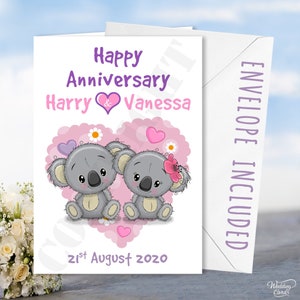 Cartão personalizado de feliz aniversário de aniversário Koalas Koala Coalas Coala Marido Mulher Casal Pais fofos e doces Grande namorado e namorada