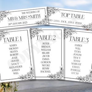1 x Cartão de assento de mesa personalizado para cerimônia de casamento Plano Ordem do dia Nosso serviço Nome Nomes Moldura Flores Cartões Cartão postal A5