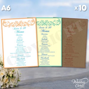10 x Cartões de Menu Personalizados Decoração de Mesa de Lugar Flores Casamento Casamento Festa de Aniversário Plano de Ocasião Especial Bebidas Comida Buffet Conjunto