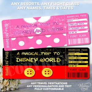 Personalised 1 Flight Ticket Reveal Gift Trip Present Surprise Florida Paris Tokyo California Boarding Pass Passes Voucher Coupon Cards Card