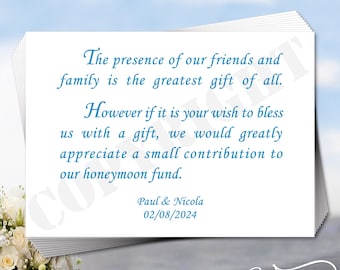 Personalized Wedding Wish Cards: Honeymoon Fund Poem (A7)